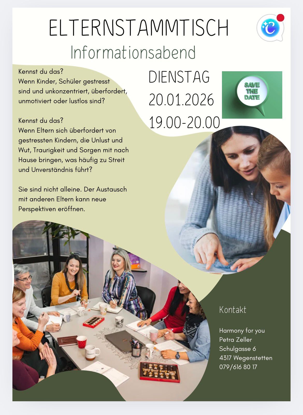 Elternstammtisch Infoabent Gestresste Kinder unkonzentriert überfordert harmony for you wegenstetten